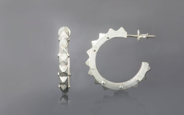 large pyramid design earrings in silver