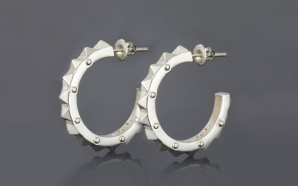 large modern earrings silver pyramids