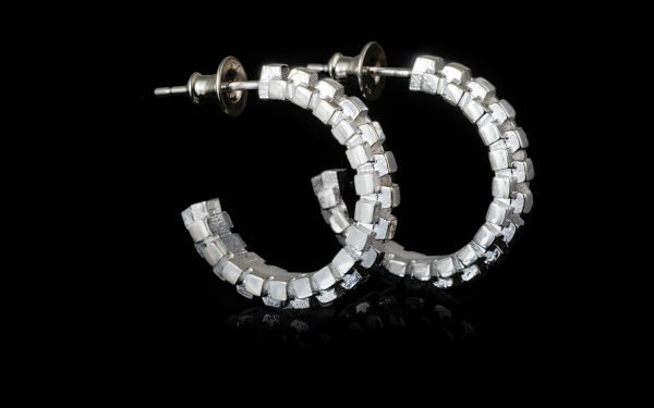 modern earrings sugar cube design in silver