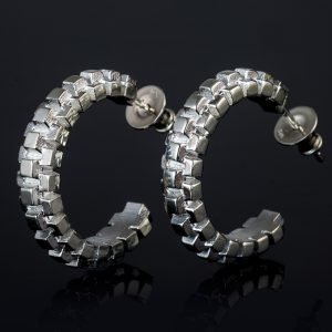 silver earrings in modern cube design