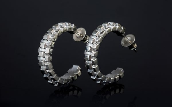 silver earrings in modern cube design