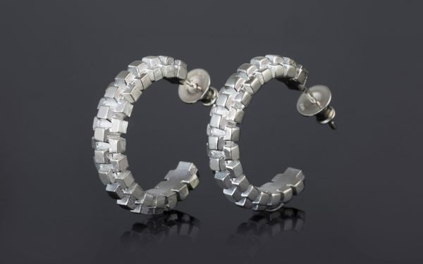 large silver earrings cube design