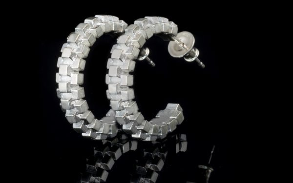 contemporary sugar cube design silver earrings
