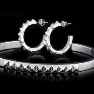jewellery silver pyramid bangle and earrings