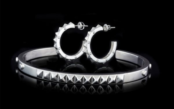 jewellery silver pyramid bangle and earrings