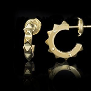 designer earrings gold with pyramid design