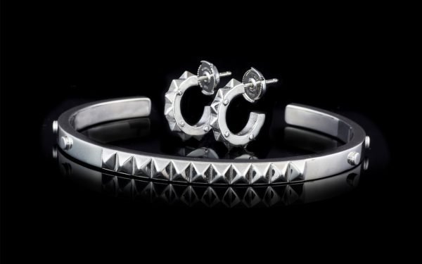 contemporary jewellery silver bracelet matching earrings