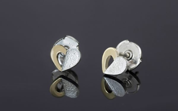 small heart shape earrings in silver and gold