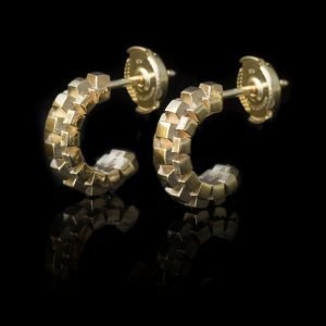 small gold earrings contemporary sugar cube design
