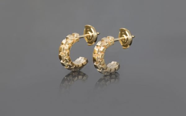 small earrings in a contemporary gold cube design