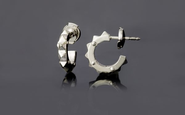 silver hoop earrings with pyramids small
