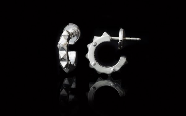 Small silver loop earrings pyramid style
