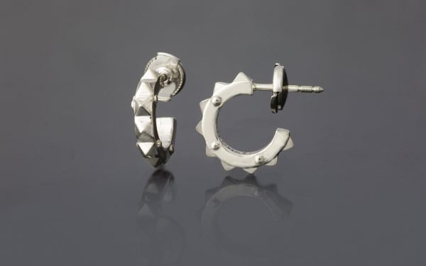 silver earrings hoops with pyramid design