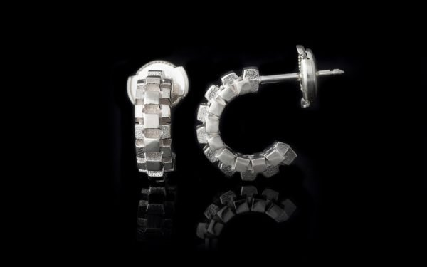 silver hoop earrings in a cube design