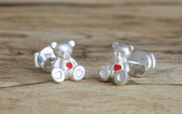 childrens earrings silver teddy bears