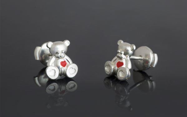 kids earrings silver teddy bear