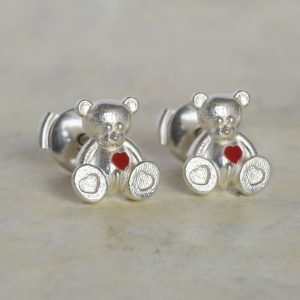 silver teddy bear earrings for kids