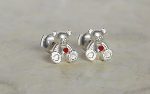 silver teddy bear earrings for kids