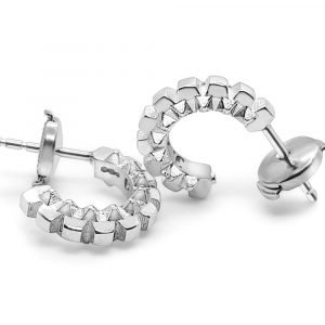 silver hoop earrings with cubes and pyramid styling